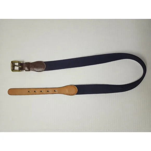 Dooney Bourke Mens Wool Surcingle Canvas Leather Belt 32 Brass Dark Purple 6930 - Picture 5 of 7